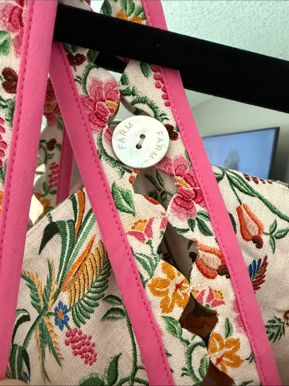 🦜 Anthropologie Farm Rio Delicate Forest Pink Floral Cut Out Dress XL - Picture 10 of 13